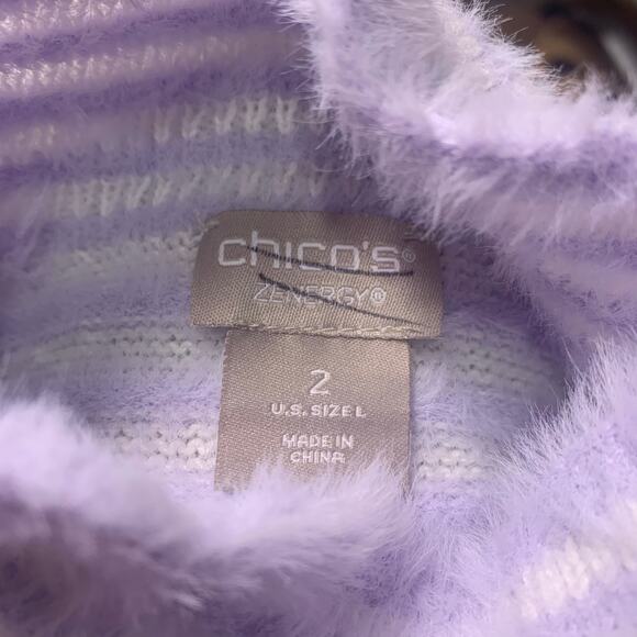 Chico's Sweater Women's Sz 2 (Large) Zenergy Striped Mock-Neck Comfort Pullover - Picture 3 of 7